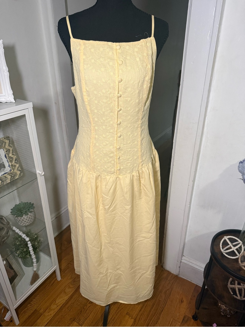 wild fable Pale Yellow Eyelet Midi Dress
